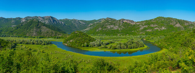 Meander of Rijeka Crnojevica river leading to Skadar lake in montenegro