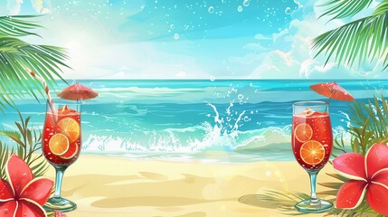 Beach party invitation clipart with tropical motifs