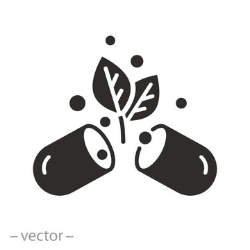 natural organic supplements icon, herb medicine, biologically active additive, flat symbol on white background - vector illustration