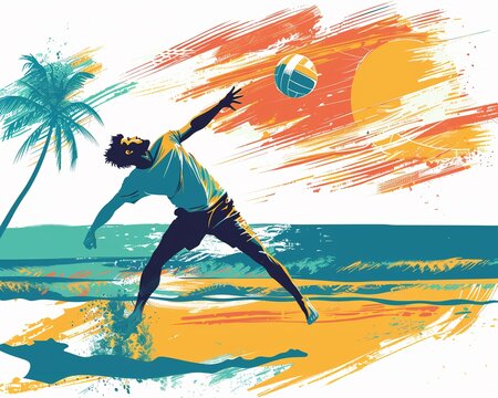 Beach Volleyball Clipart Midspike Action