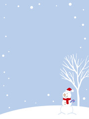 Winter tree and snowman background illustration