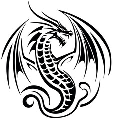 Drawing of Dragon with Outstretched Wings as Logo - 779413640