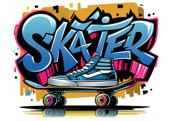 Colorful Graffiti Inscription Skater with Decoration - 779413650