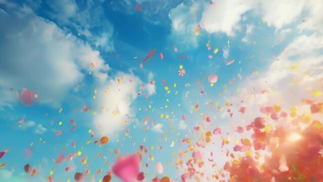 The sky is painted with a rainbow of hues as flower petals explode in a joyous celebration of the new season.