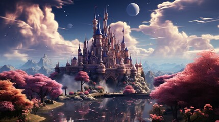 Enchanted viewers under a dreamy cloud castle in the sky - obrazy, fototapety, plakaty
