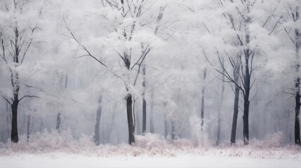 beautiful winter landscape, snow covered forest in a morning haze, beautiful nature