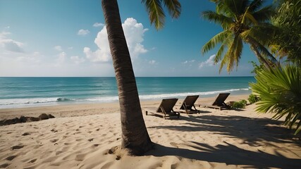 "Escape to Paradise: Tropical Beaches with Sandy Shores, Crystal Clear Seas, and Palm Trees Under the Summer Sky.