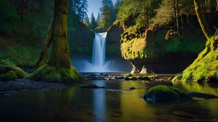 "Discover the Majesty of Nature's Cascade: Waterfalls Amidst Forested Landscapes and Rocky Streams.