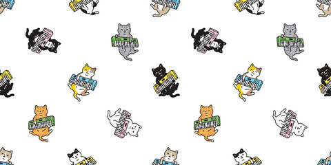cat seamless pattern keyboard music turntable kitten neko footprint calico munchkin pet vector cartoon doodle tile background gift wrapping paper repeat wallpaper illustration isolated design