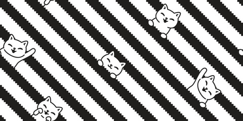cat seamless pattern kitten striped zigzag neko calico munchkin pet vector cartoon doodle gift wrapping paper tile background repeat wallpaper illustration isolated design
