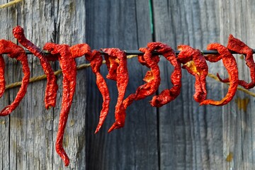 Red peppers. In Korean families, red peppers are dried in autumn to make natural salads.