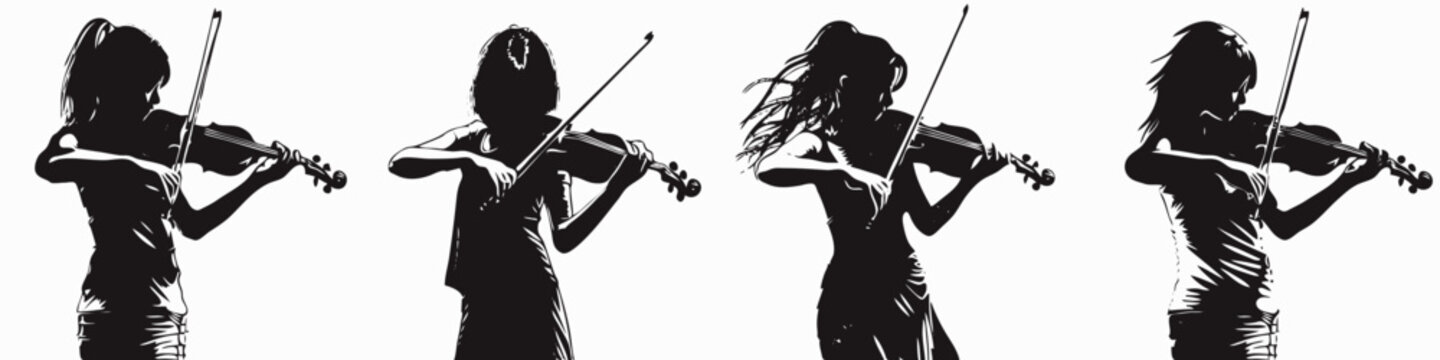 Set of four vector images of a violin player