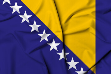 Beautifully waving and striped Bosnia and Herzegovina flag, flag background texture with vibrant colors and fabric background