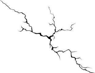 Surface crack, fissure in ground, concrete, crevices from disaster top view. Break on land surface from earthquake. Broken ground, wall, glass pattern effect. Damage