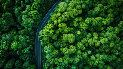 Foto op Plexiglas Winding road through a lush green forest from above. © Julia Jones