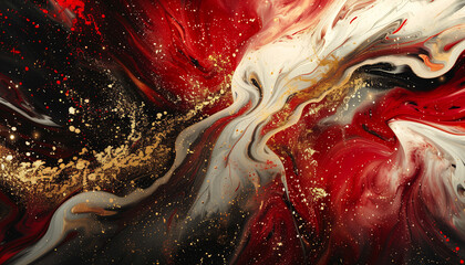 Abstract fluid flowing art deep red and black with gold accent dark tone in concept luxury.