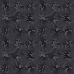 Digital black camouflage, seamless pixel pattern. Urban clothing style, masking dotty camo repeat print. Vector texture - 779418280
