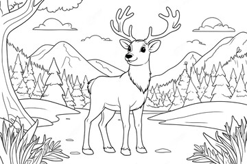 Fototapeta premium Reindeer colouring book 