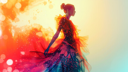Fashion model in a colorful modern abstract dress, generative Ai