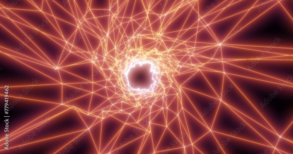 Aufkleber shiny yellow orange energy digital tunnel plexus made of lines and triangles hi-tech futuristic magi