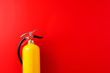Obraz premium Closeup a fire extinguisher, cone,safety first, red background