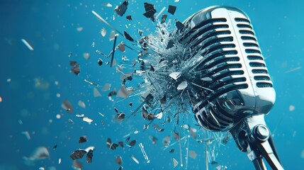 Broken microphone floating in the air - Powered by Adobe