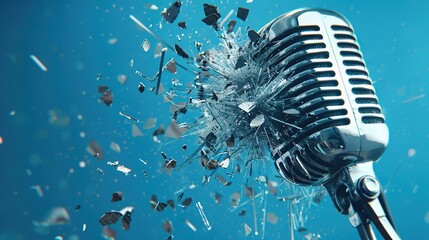 Broken microphone floating in the air