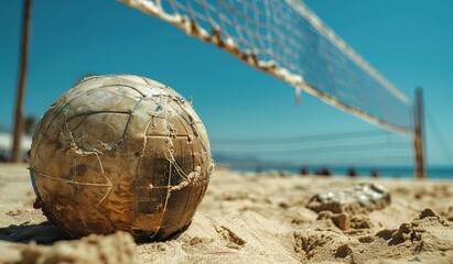 Beach volleyball ball in the sand