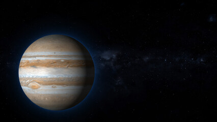 Ultra realistic 3D Jupiter and stars. Jupiter from space.