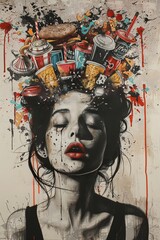 graffiti of a woman who got manipulated by fast food