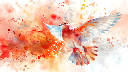 Flying dove open wings beautiful grace bird hope watercolor painting, generative Ai