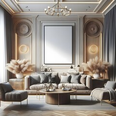 Modern Living Room Poster Mockup - Interior Design 3D Render