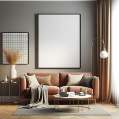 Modern Living Room Poster Mockup - Interior Design 3D Render