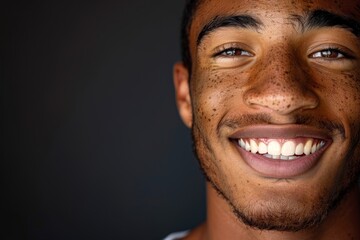 Fototapeta premium A young man with vitiligo on his lip, his radiant smile is accentuated by the depigmented patches, adding to his charm