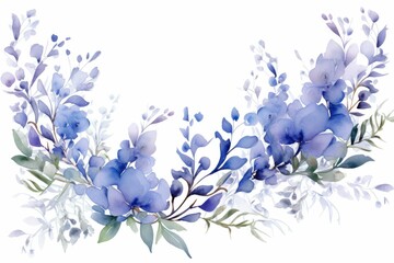 Watercolor hyacinth clipart featuring fragrant blooms in shades of purple and blue. flowers frame, botanical border, It's perfect for cards, patterns, flowers compositions, frames, wedding cards. - obrazy, fototapety, plakaty
