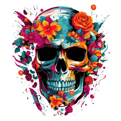 Dead skull Watercolor t-shirt design isolated on transparent background . T shirt print design , illustration