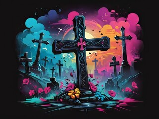 ilustración cruz en cementerio