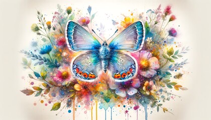 Fototapeta na wymiar Watercolor Painting of Gray Hairstreak Butterfly