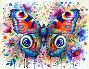 Watercolor Painting of Two-eyed Eighty-Eight Butterfly