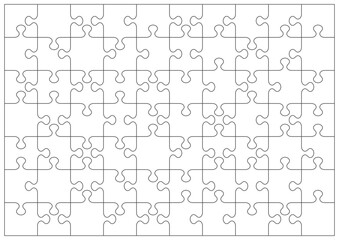 Jigsaw puzzle blank template or cutting guidelines with 70 transparent pieces of various shapes. Classic style pieces are easy to separate (every piece is a single shape). 
