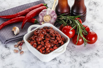 Red canned beans in the bowl