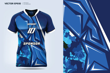 Jersey mockup template t shirt design. Abstract curve blue pattern design for jersey soccer football kit. Front and back view. Vector eps file