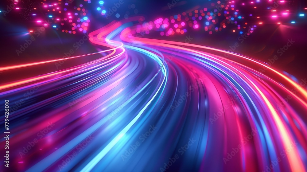 Poster 3d render abstract background with neon light lines speed, in the style of neon red and neon cyan