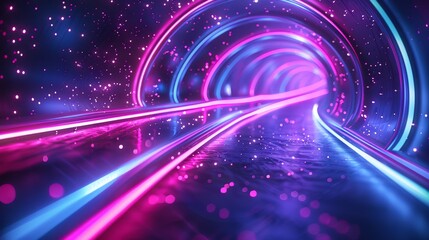 3D render, abstract background with neon light lines warp, in the style of blue and pink