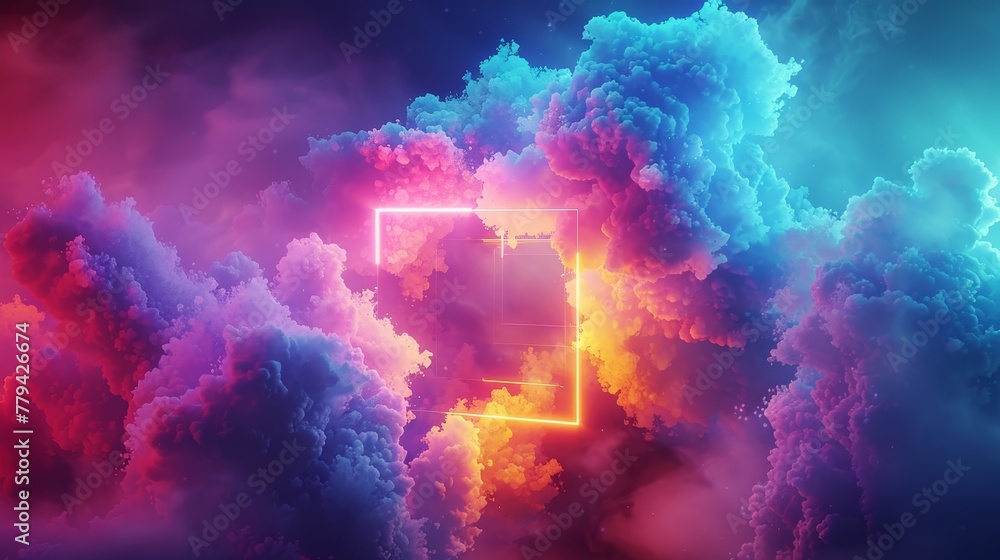 Aufkleber 3d render of a colorful cloud with glowing neon in the shape of a cube