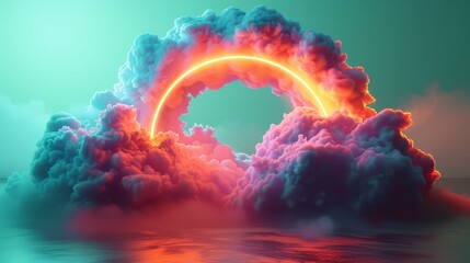 3D render of a colorful cloud with glowing neon in the shape of a torus - obrazy, fototapety, plakaty