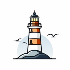 
Simple vector sticker of a lighthouse, solid white background