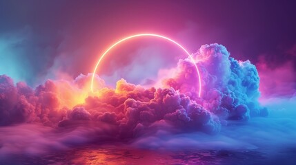 3D render of a colorful cloud with glowing neon, shaped like a captivating cylinder - obrazy, fototapety, plakaty
