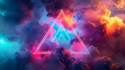Fototapeta na wymiar 3D render of a colorful cloud with glowing neon, shaped like a mesmerizing octahedron