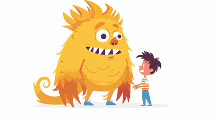 Illustration of a yellow monster with a child on a white